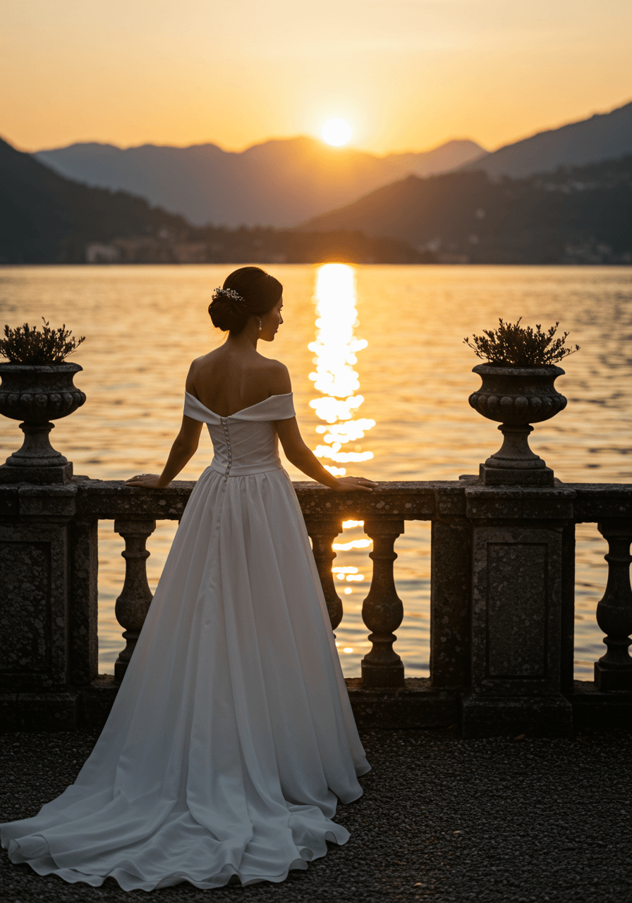 Intimate couple touching foreheads during romantic sunset moment