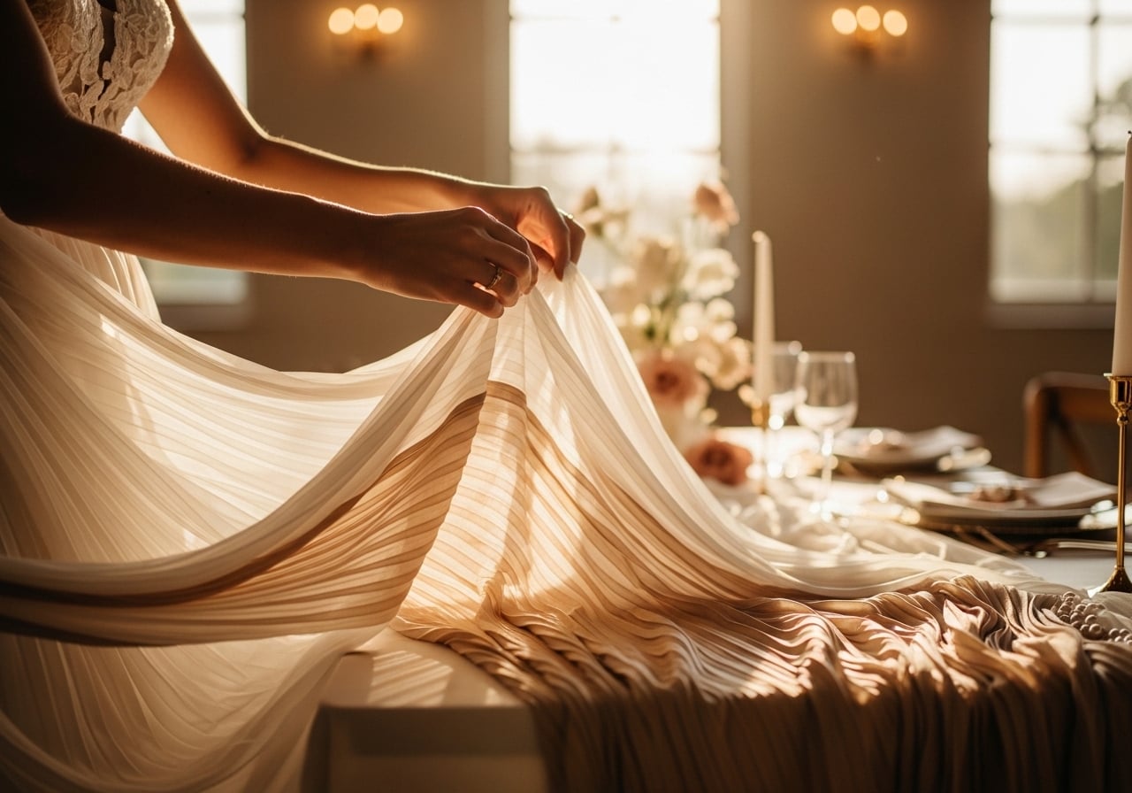 Featured image for 12 Pleated Wedding Decor Ideas: Creating Dimension with Fabric Art