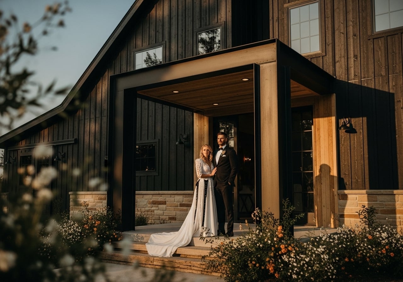 Featured image for 13 "Black Barndominium" Wedding Themes for an Edgy Aesthetic