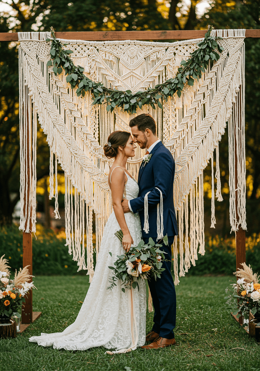 Detailed view of intricate macramé knotwork and cascading fringe in natural cotton rope
