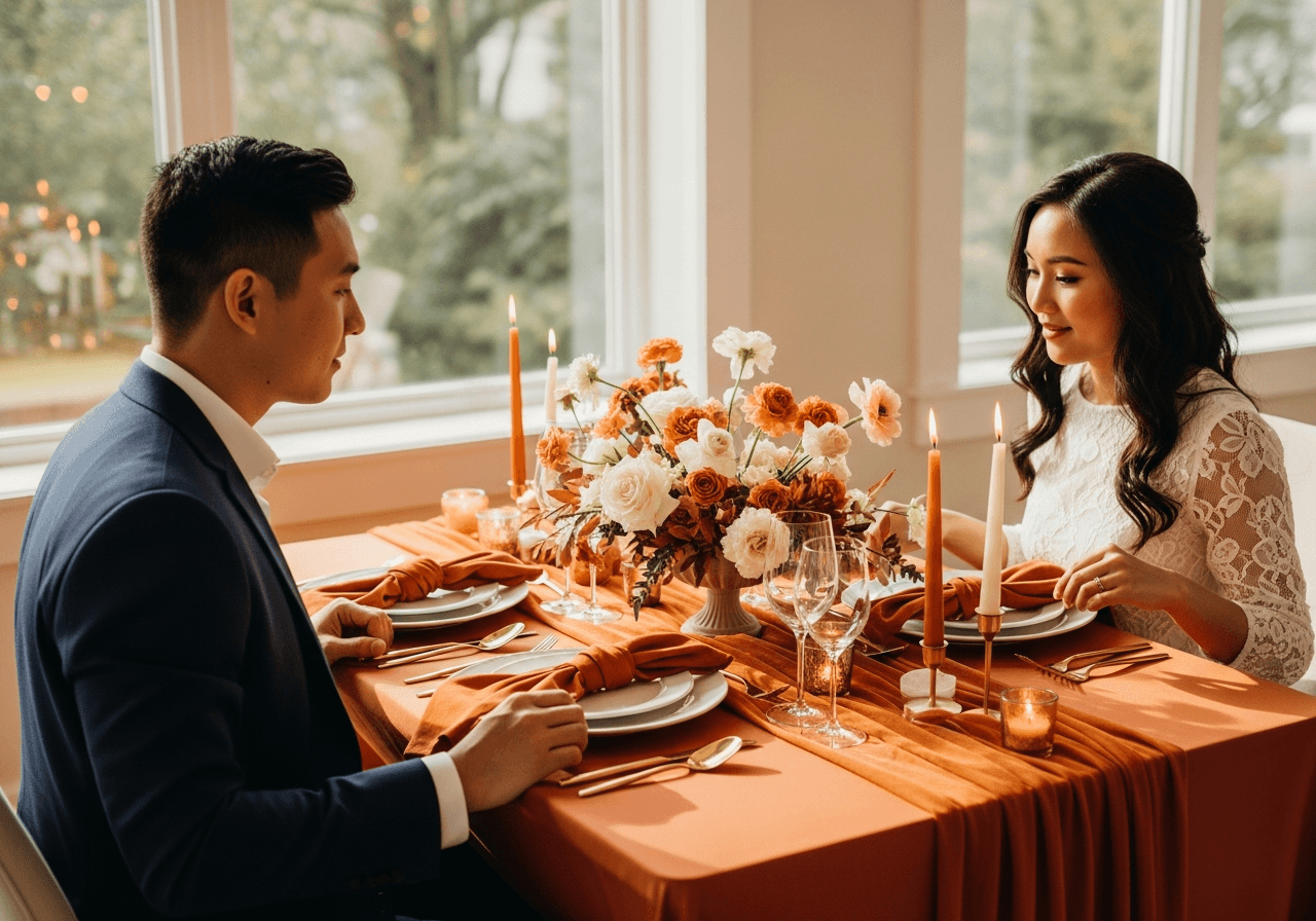 Featured image for 14 Gorgeous Burnt Orange Wedding Table Decor Settings