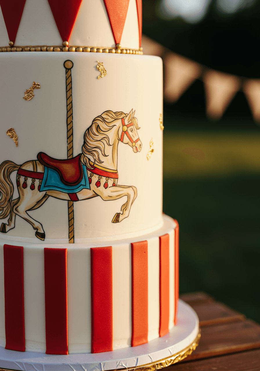 Close-up detail of hand-painted carousel horse with flowing mane and ornate saddle