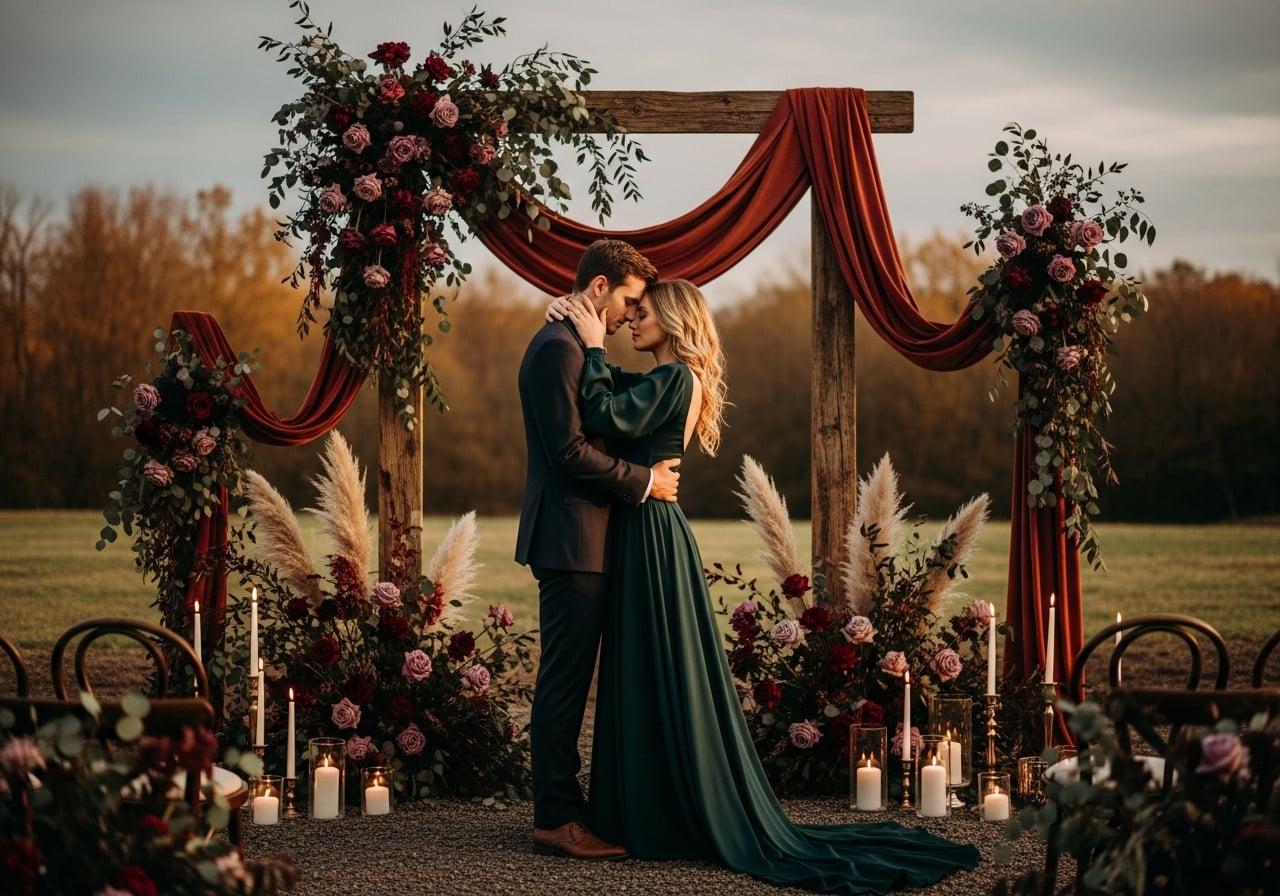 Featured image for 15 Moody Dark Rustic Wedding Color Palettes