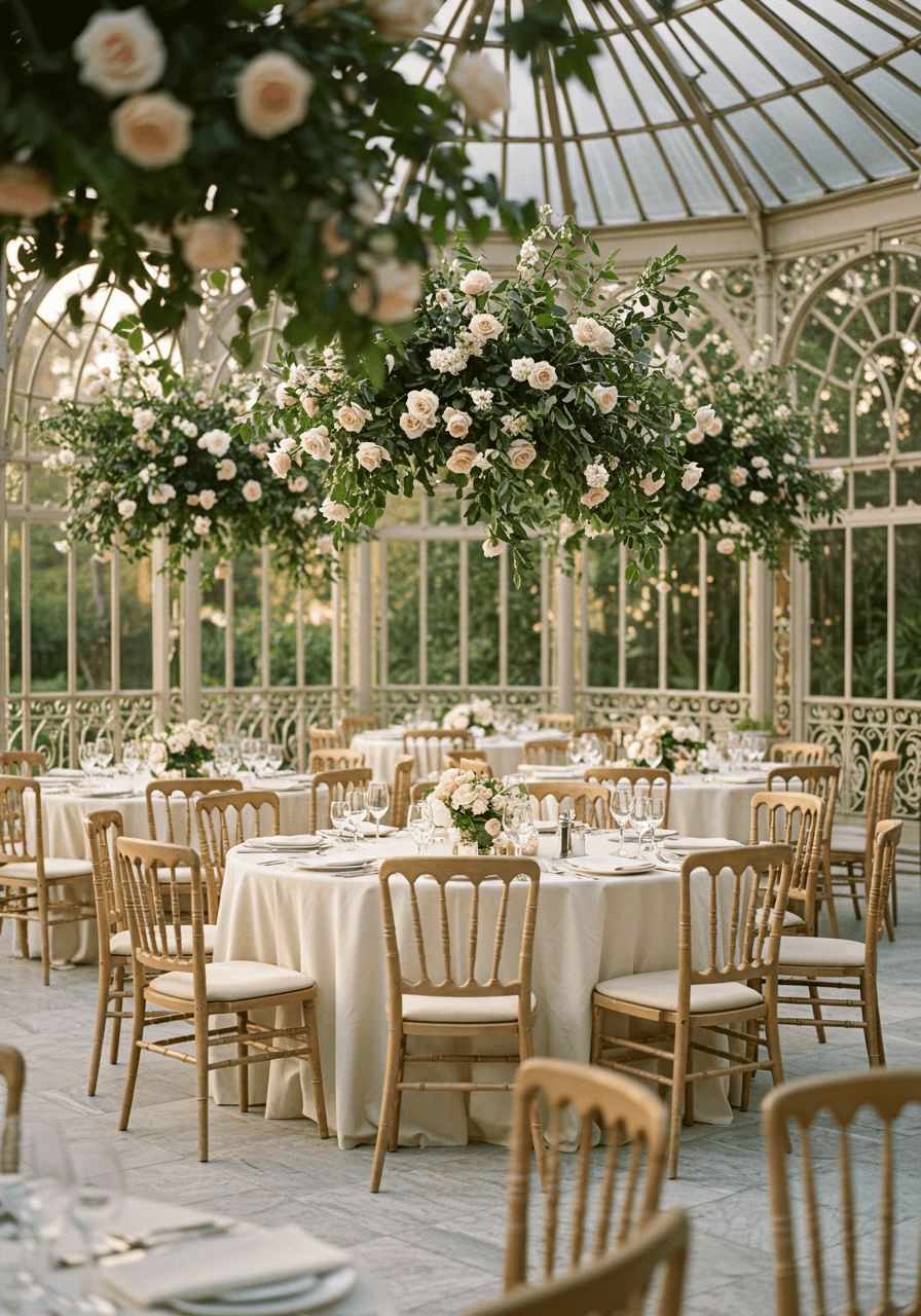 Intimate detail view of reception table styling with roses and elegant place settings