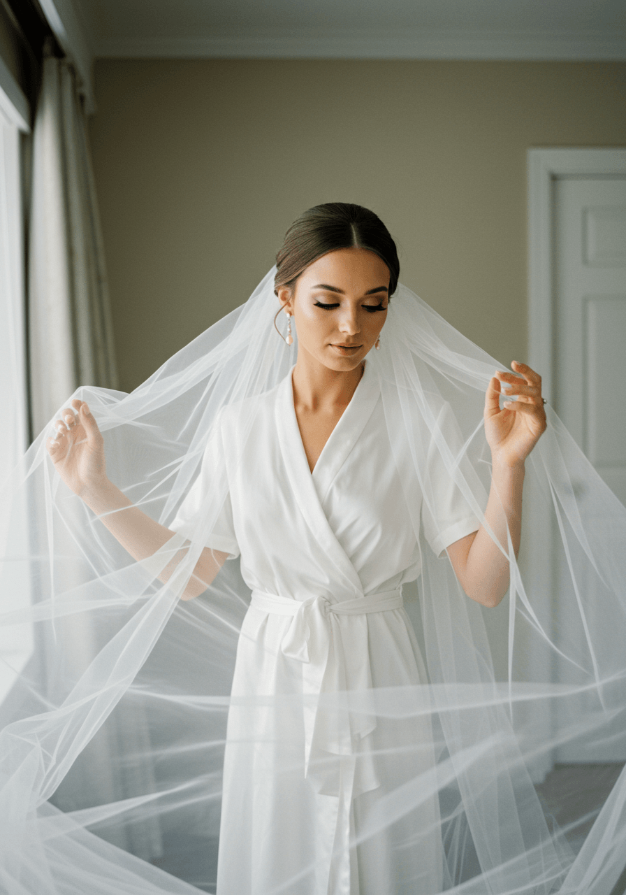 Ethereal bride portrait showing natural beauty through flowing white bridal veil