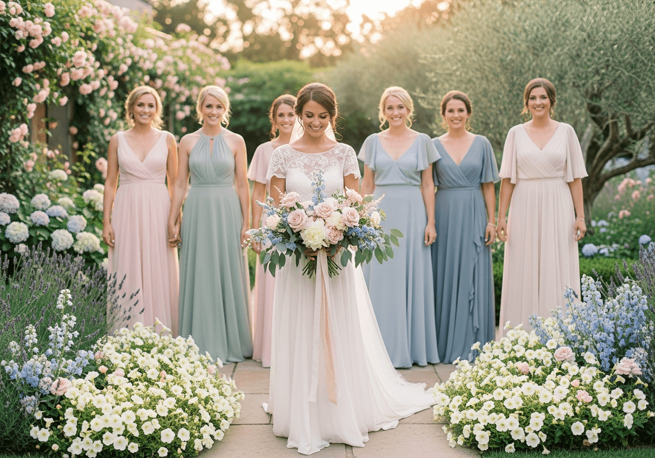 Featured image for 15 Tone-on-Tone Pairings: Matching Your Bouquets to Bridesmaid Dresses