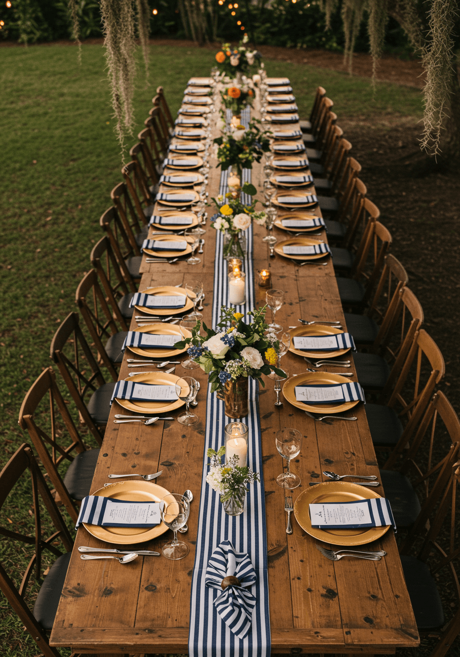 Overhead view of coordinated table settings with consistent elegant styling
