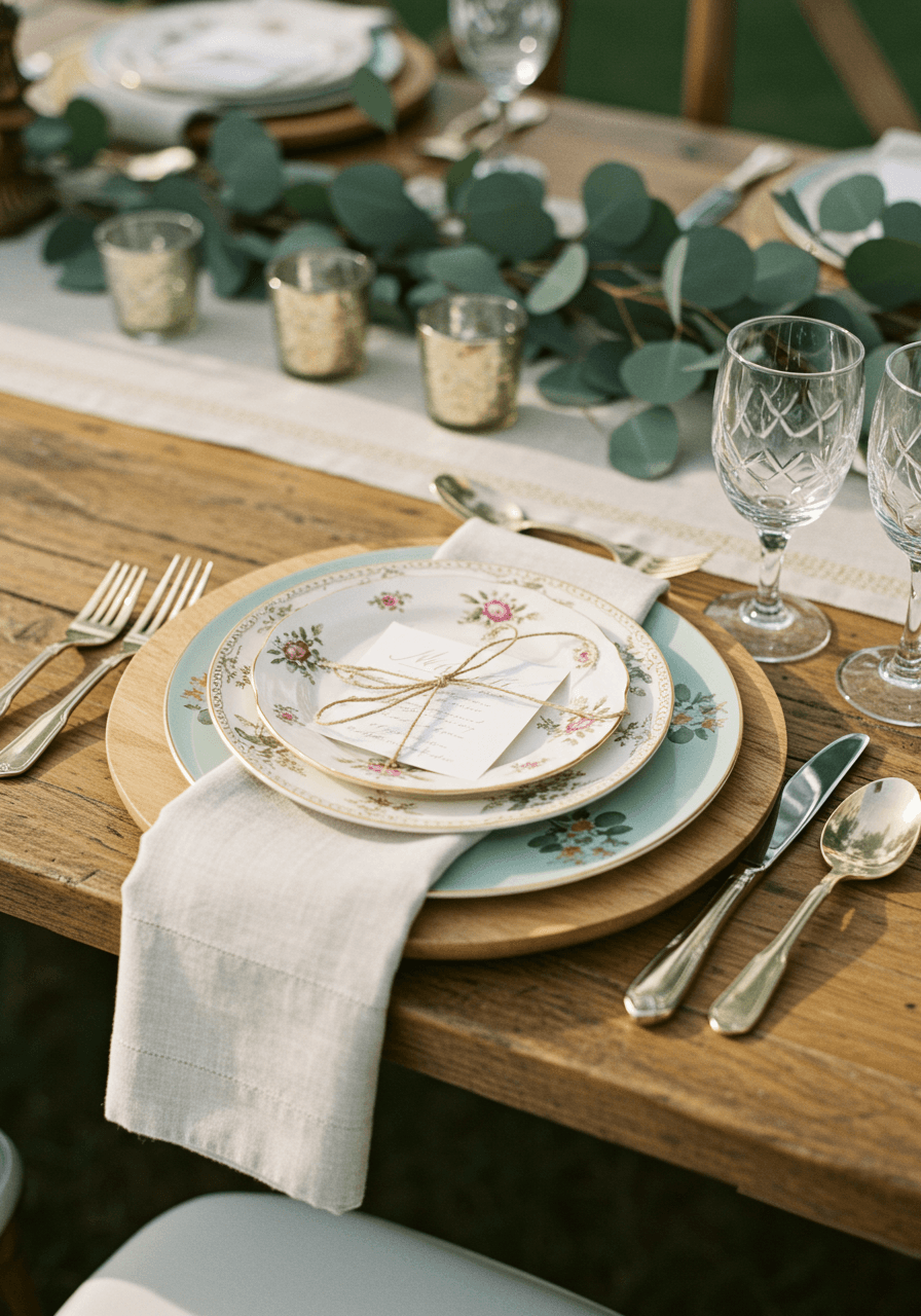 Macro shot of intimate place setting with fine details and elegant styling