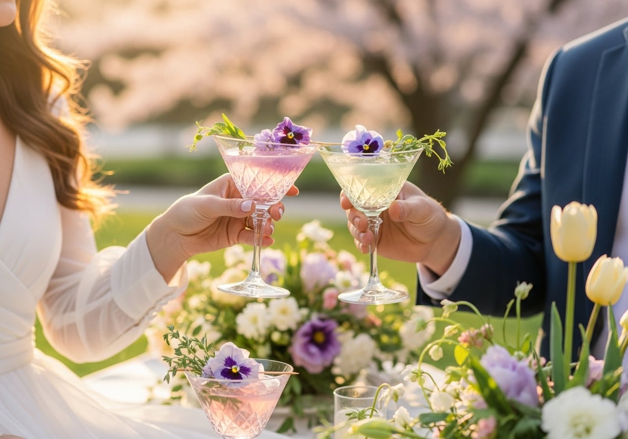 Featured image for Blooms in a Glass: 15 Floral and Fresh Cocktails for a Spring Wedding