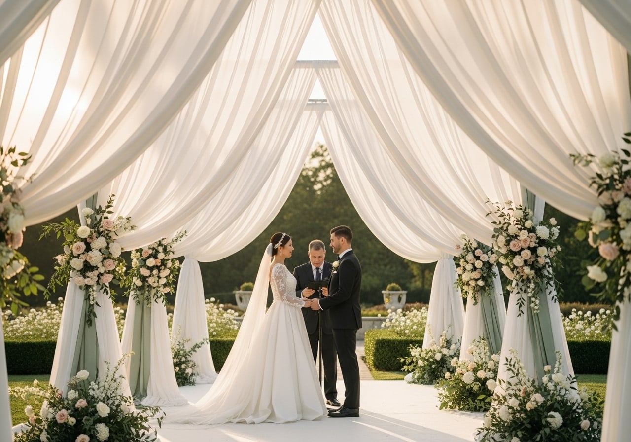 Featured image for Draped Wedding Decor Adding Ethereal Elegance