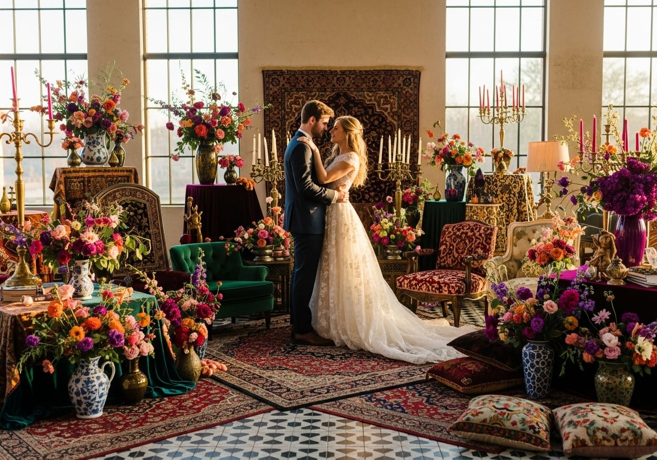 Featured image for Eclectic Maximalism: 12 Pattern-Clashing Wedding Decor Ideas