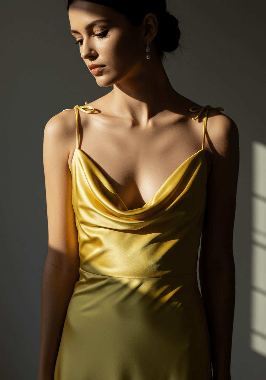 Front view of spaghetti strap gown showing delicate shoulder details