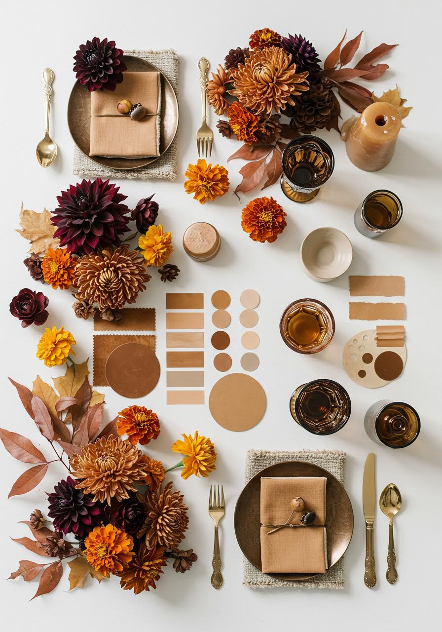Whiskey and tweed wedding inspiration with amber, caramel and rich brown tones