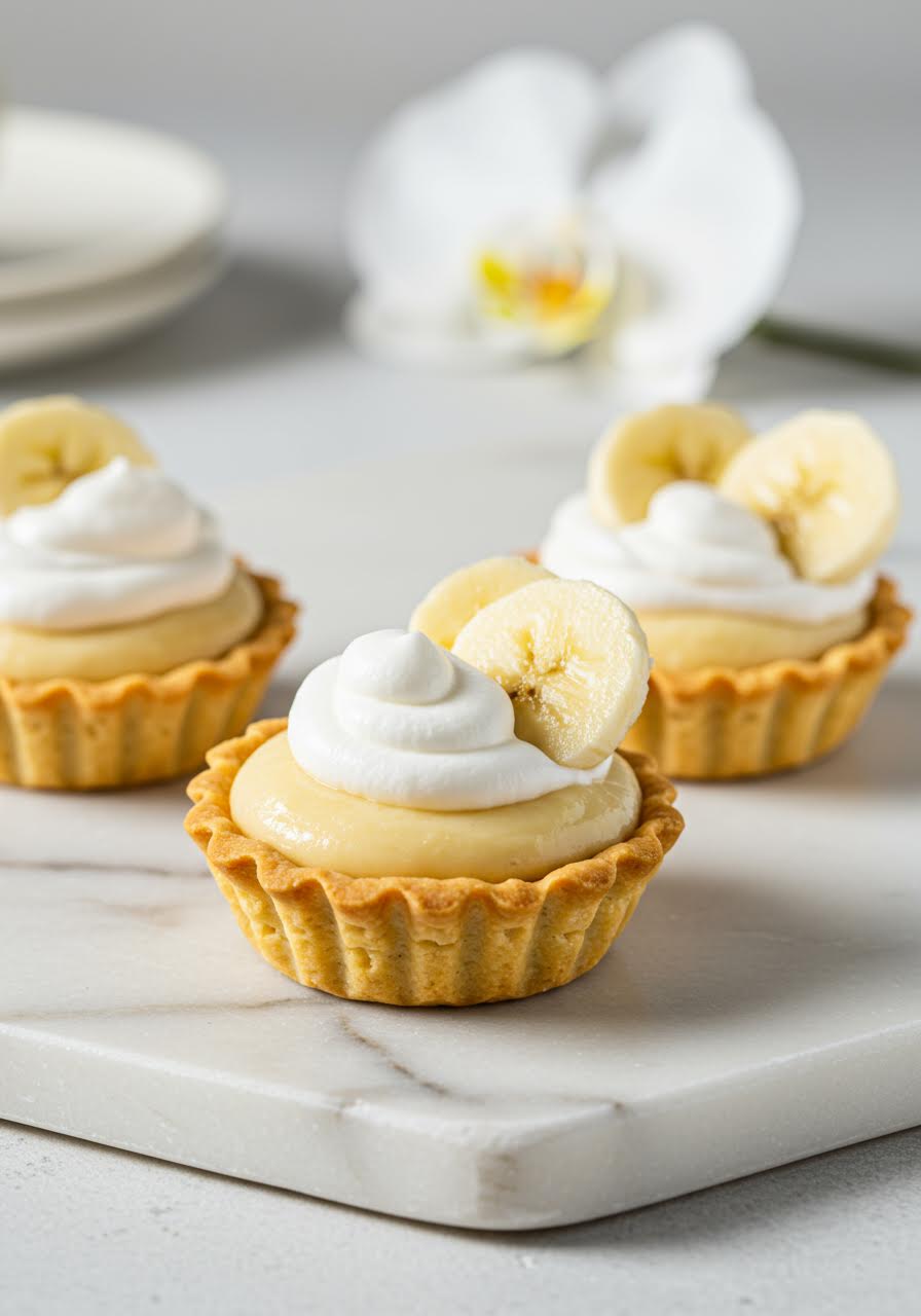 Miniature banana cream pie captured in detailed 100mm macro photography