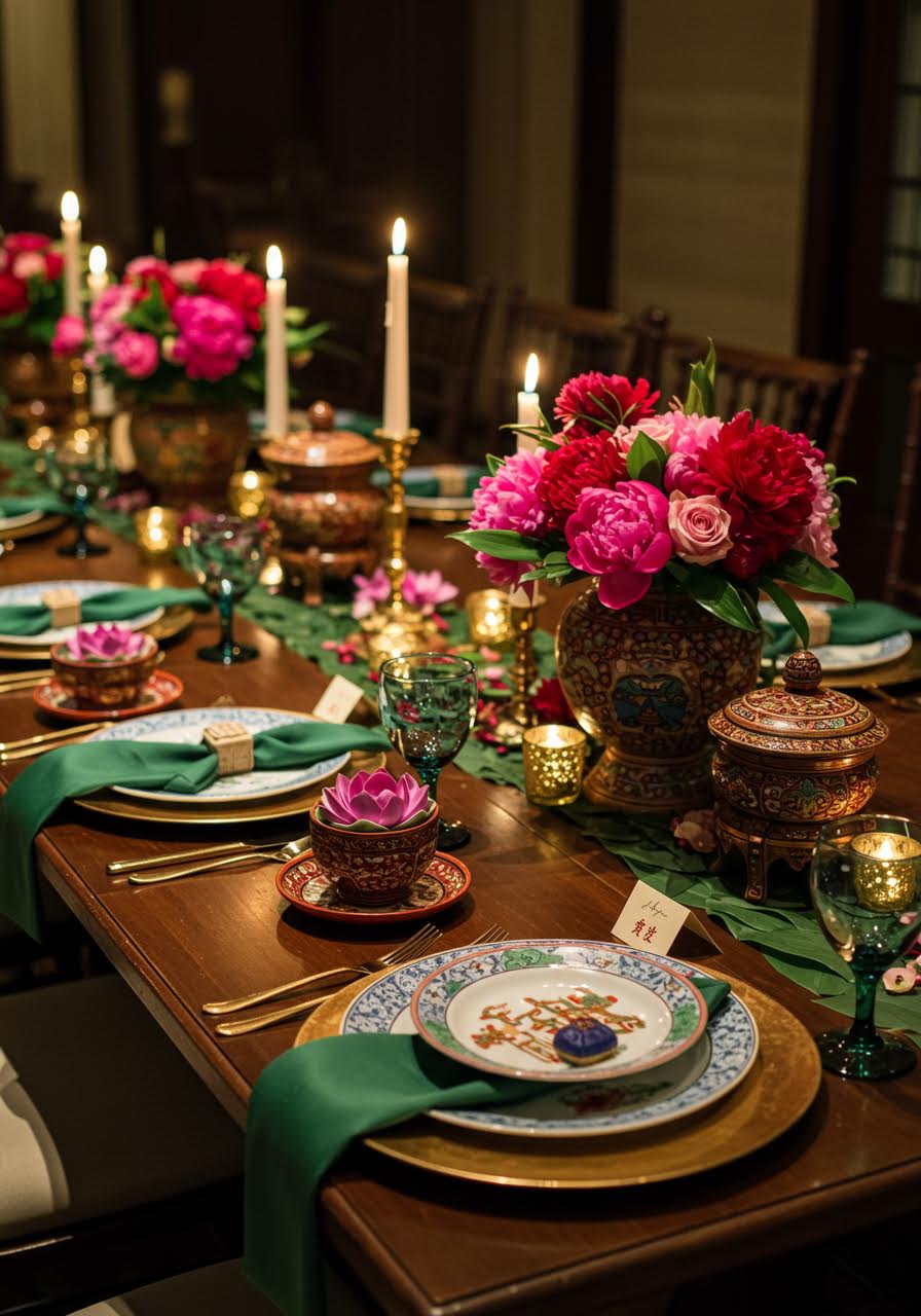 Sophisticated Chinese-Thai wedding table featuring authentic cultural elements