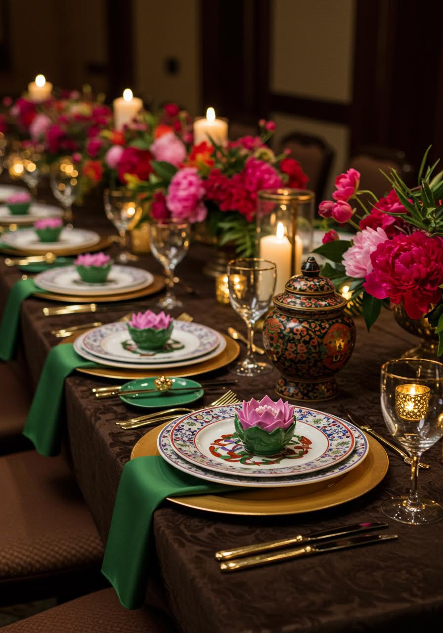 Detailed Chinese-Thai multicultural wedding table setting design