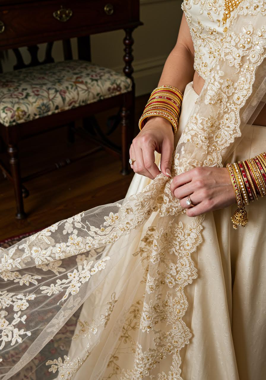 Elegant bridal accessories combining Eastern and Western wedding elements