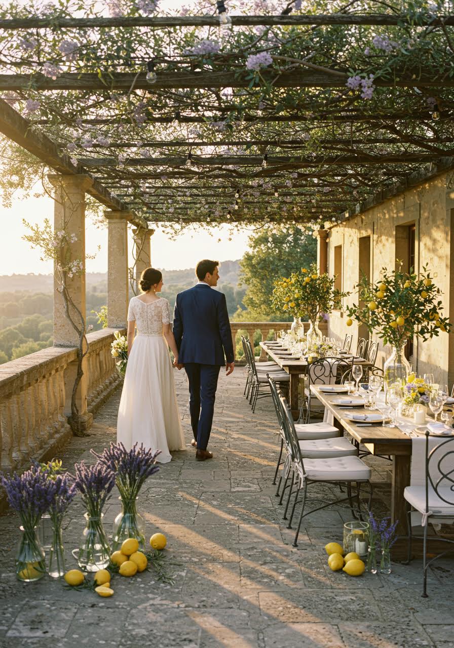 Intimate French-Italian villa wedding terrace setting