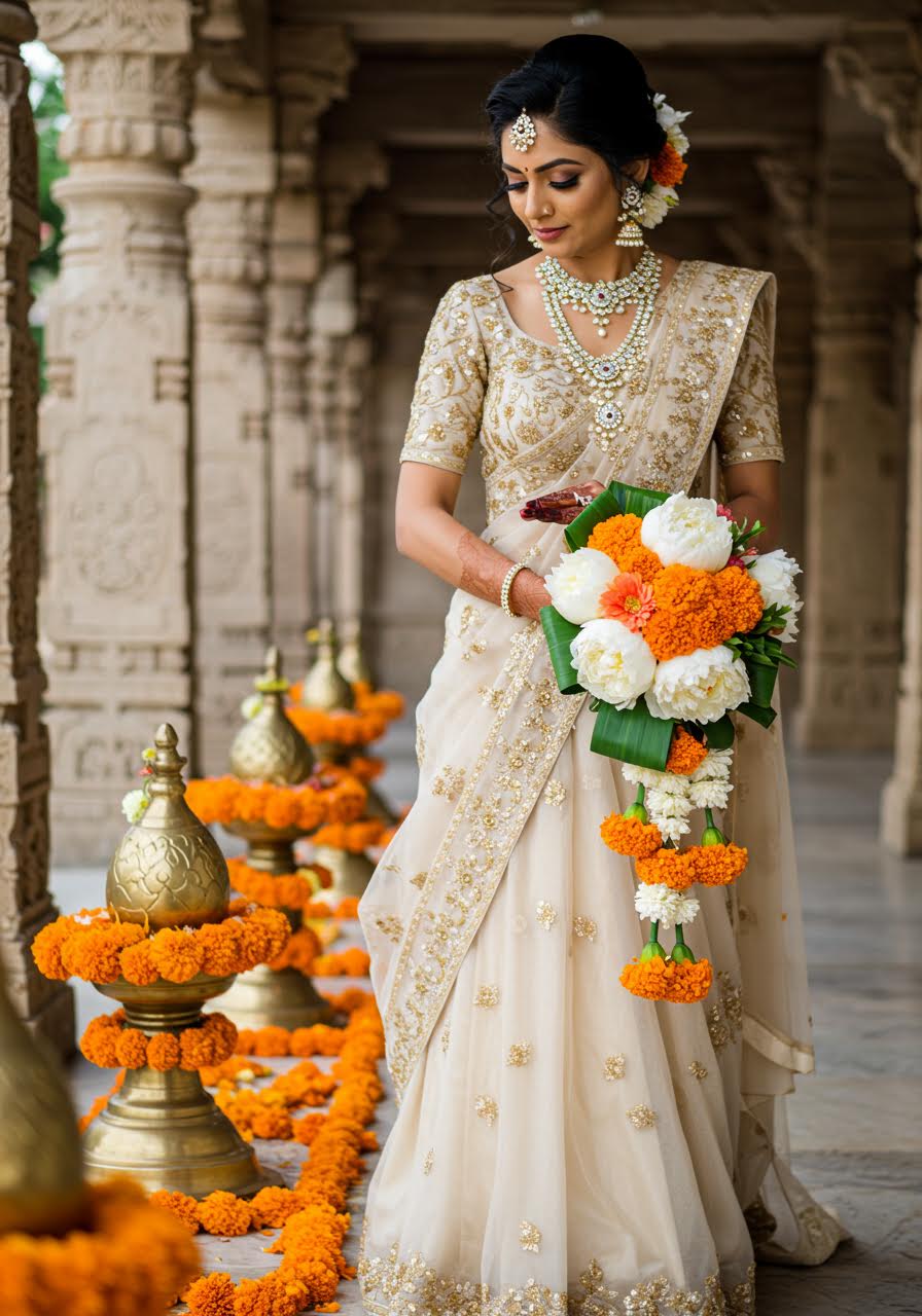 Spiritual multicultural wedding bride portrait blending Eastern traditions
