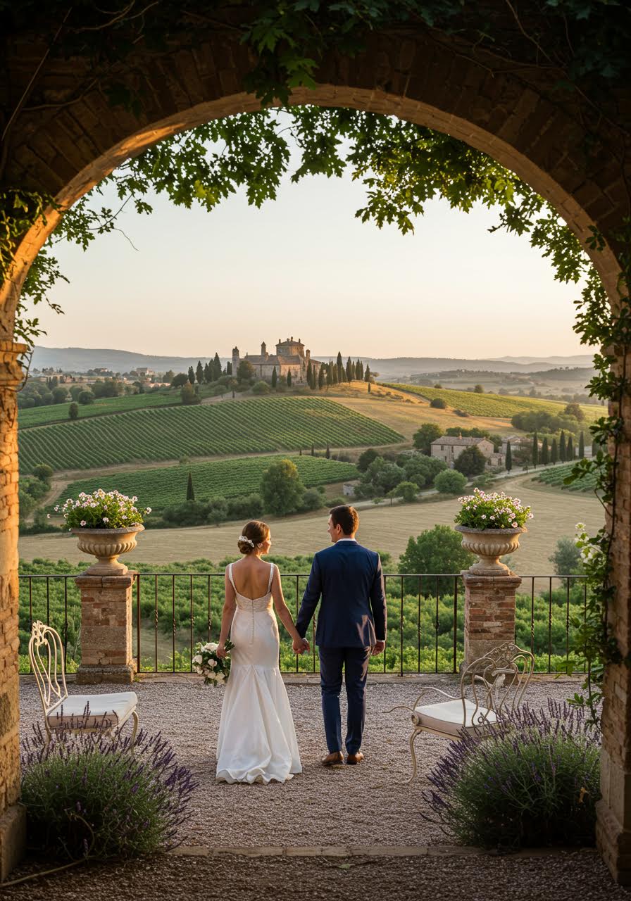 Romantic French-Italian multicultural wedding at Tuscan chateau