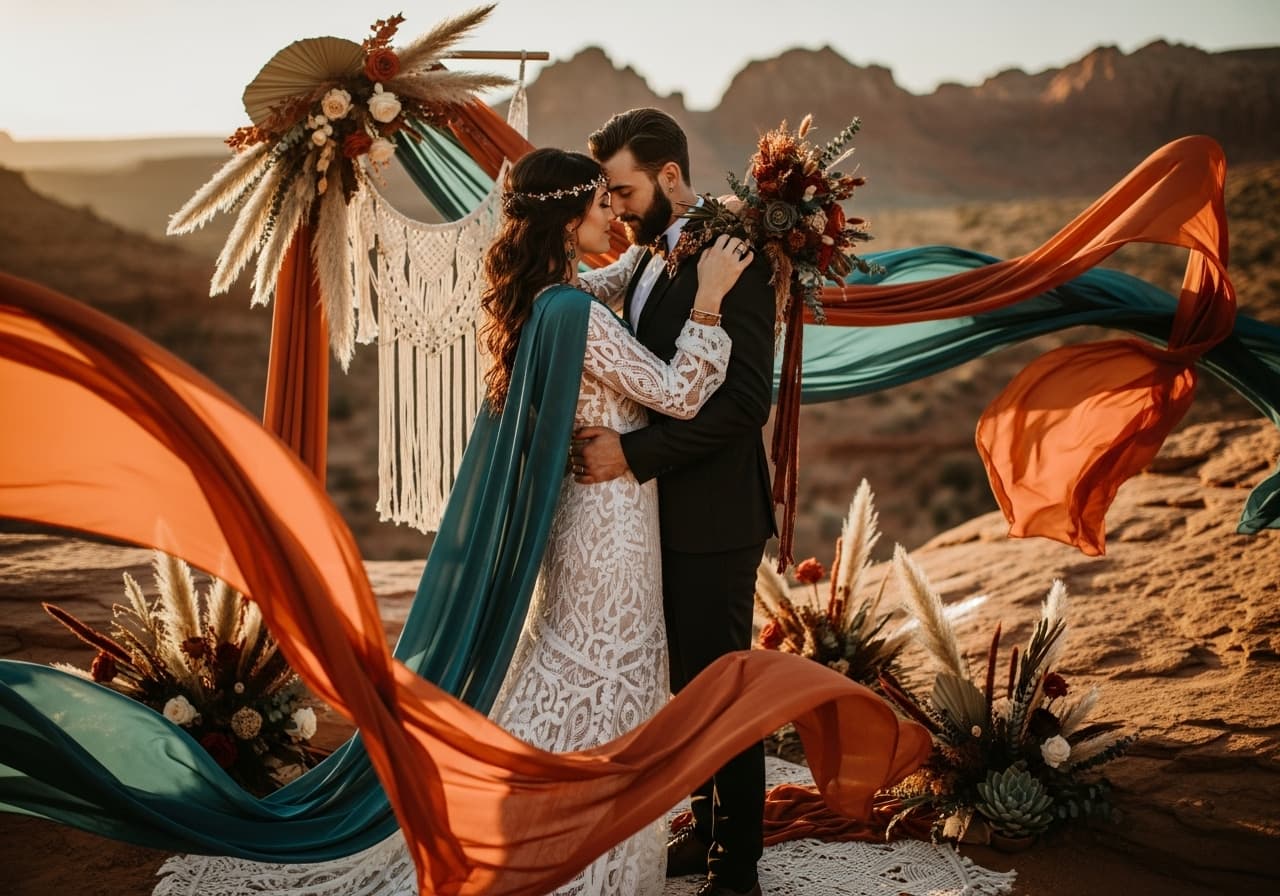 Terracotta & Teal: 13 Bold Contrast Wedding Color Palettes for Boho Brides