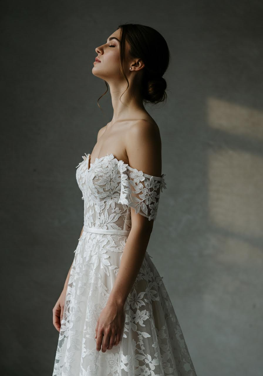 Close-up of ivy lace corset construction showing detailed botanical embellishment work