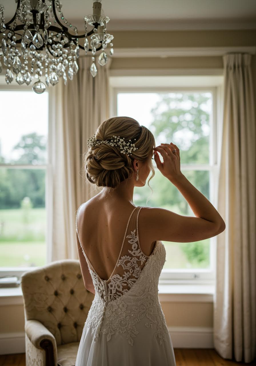 Classic French twist updo for elegant wedding ceremony