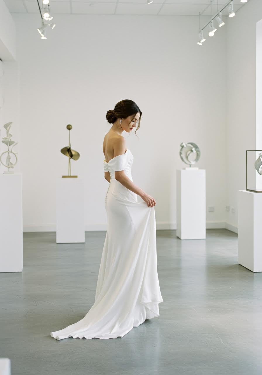 Modern bridal bun with clean lines and sophisticated styling